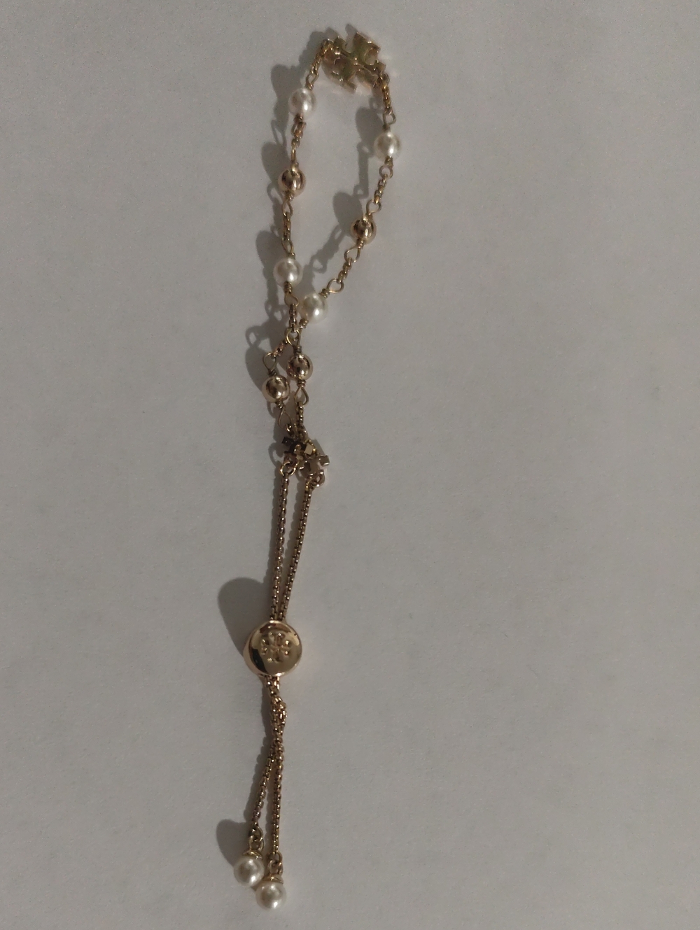 Tory Burch Mother of Pearl Slider Bracelet Gold & White